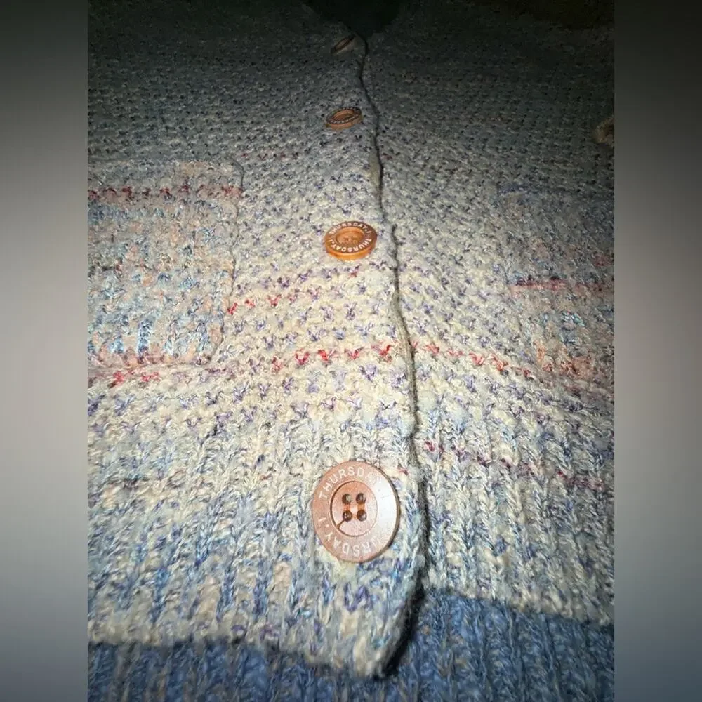 UEC THURSDAY ISLAND SPECKLED Multicolor IVORY BLUE PEACH Cardigan Sweater SZ S